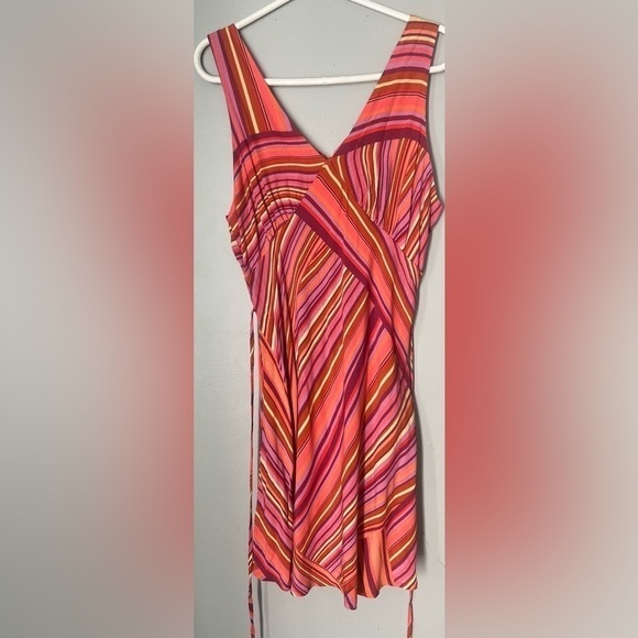Wild Fable Sleeveless Orange Yellow Pink Striped Tie Back V-Neck Mini Dress M - Picture 4 of 13